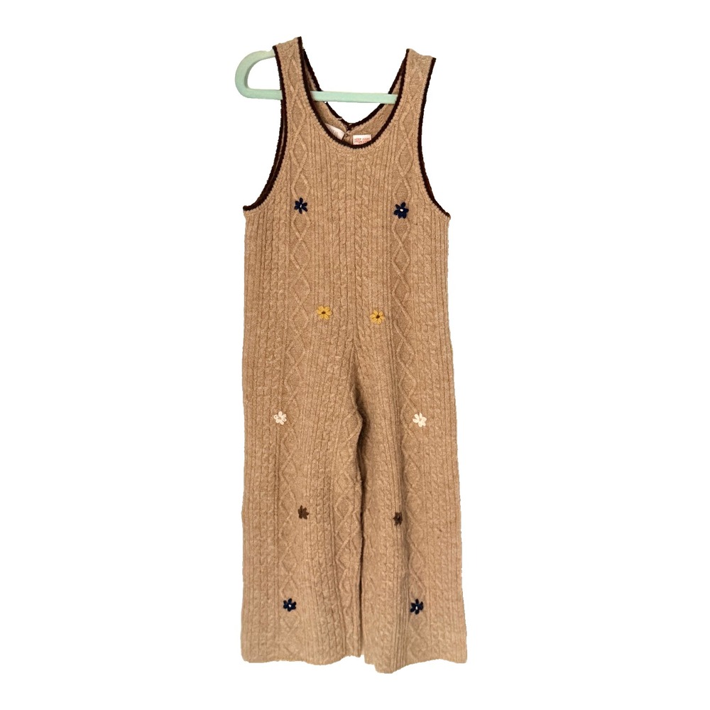 Zara Kid Cableknit Embroidered Overalls Dungarees Boho Granola Autumn Size 5-6